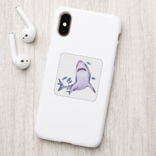 Cute Cartoon Shark Swimming with Fish Watercolor Patch