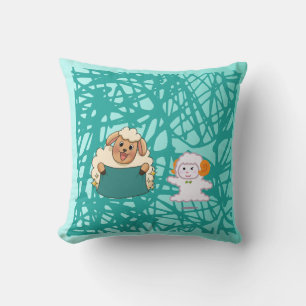 Cute Cartoon Sheep and Lamb Whimsical Kids Nursery Throw Pillow