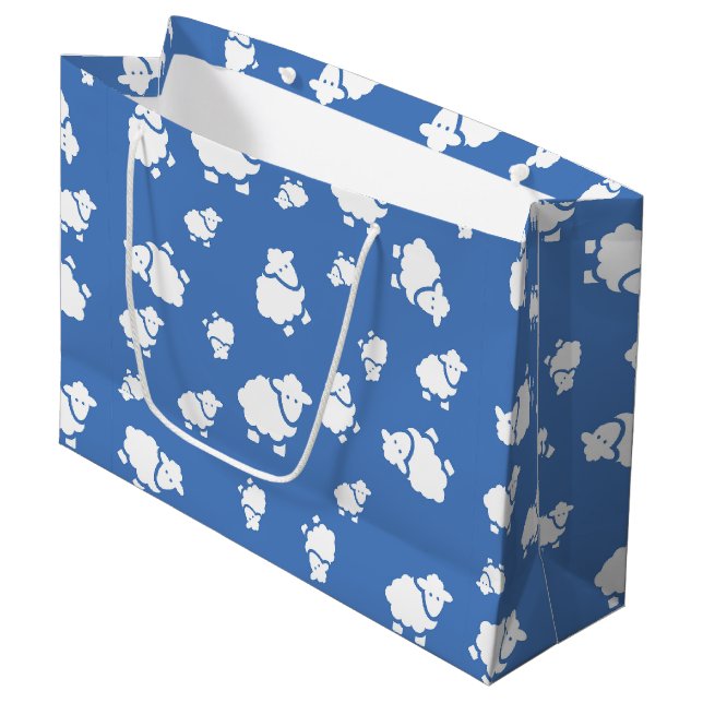 Cute Cartoon Sheep Gift Bag – Blue Animal Pattern  (Front Angled)