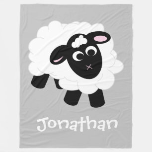 Cute Cartoon Sheep Gray Name Fleece Blanket