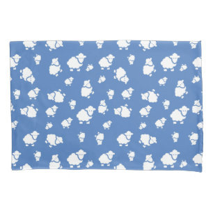 Cute Cartoon Sheep on Blue Background Pillow Case 