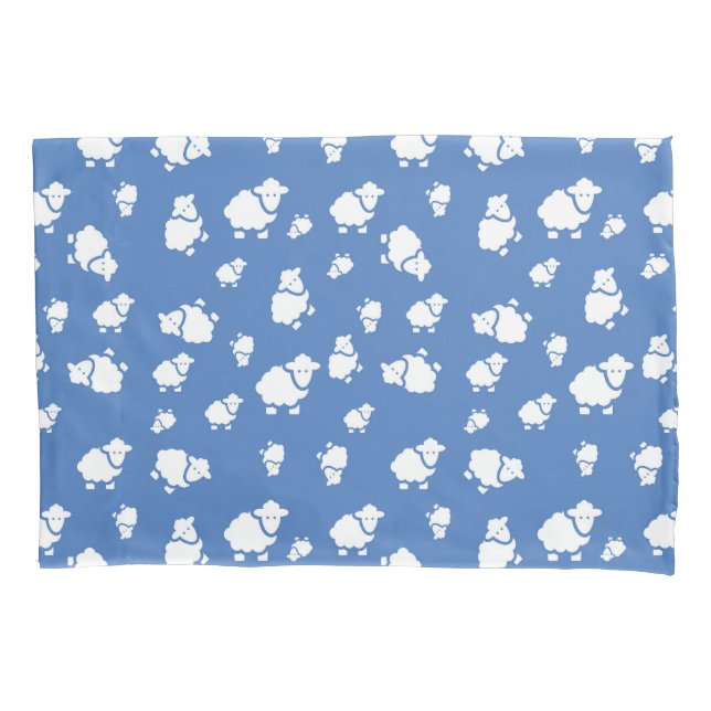 Cute Cartoon Sheep on Blue Background Pillow Case  (Front)