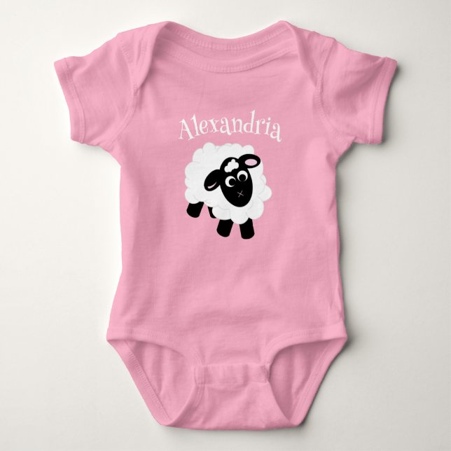 Cute Cartoon Sheep Pink Baby Bodysuit (Front)