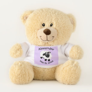 Cute Cartoon Sheep Purple Birth Date Name Teddy Bear