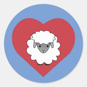 Cute Cartoon Sheep With Heart in Background Classic Round Sticker