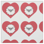 Cute Cartoon Sheep With Heart in Background Fabric