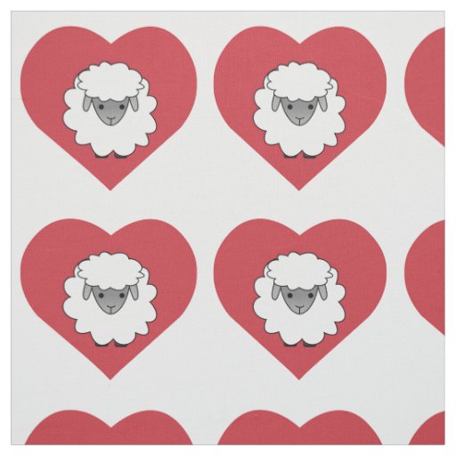 Cute Cartoon Sheep With Heart in Background Fabric