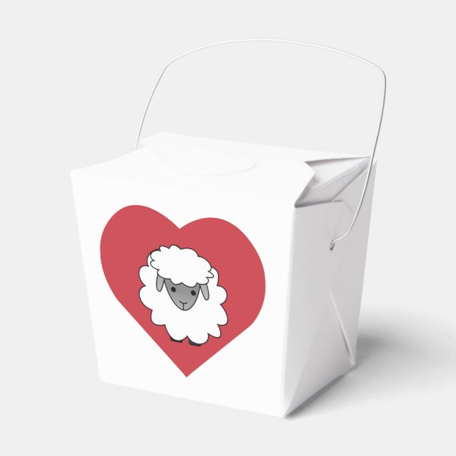 Cute Cartoon Sheep With Heart in Background Favor Boxes (Front Side)