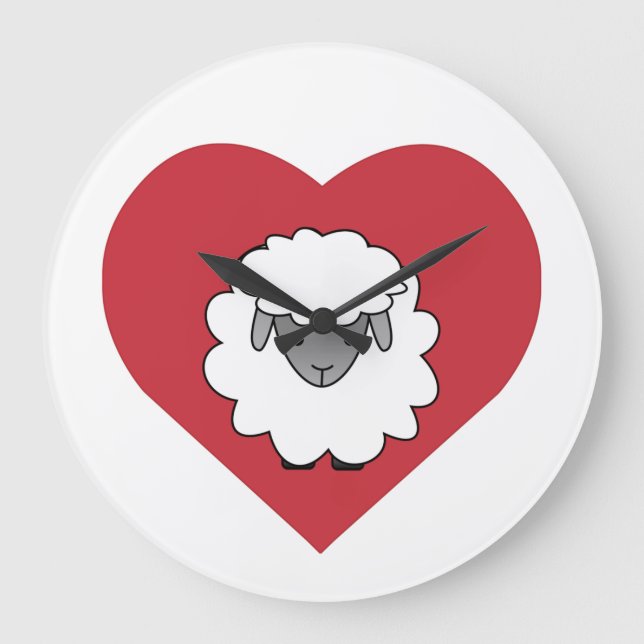 Cute Cartoon Sheep With Heart in Background Large Clock (Front)