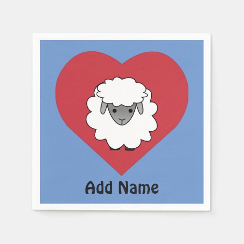 Cute Cartoon Sheep With Heart in Background Napkins