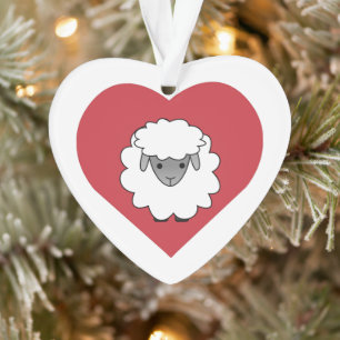 Cute Cartoon Sheep With Heart in Background Ornament