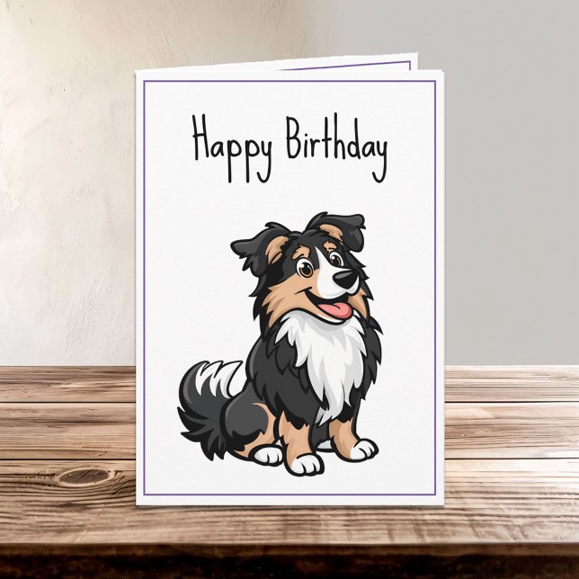 Cute Cartoon Sheltie Shetland Shepherd Birthday Card (Creator Uploaded)