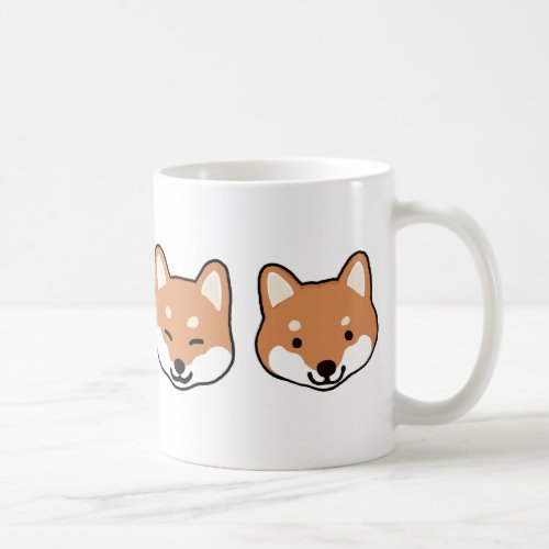 Cute Cartoon Shiba Inu Smiling Blinking Dog Faces Coffee Mug