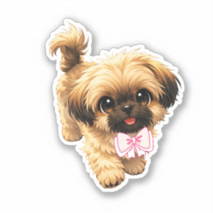 Cute Cartoon Shih Tzu Nala Pink Bow Puppy Dog Sticker