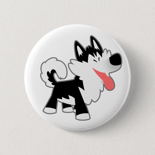 Cute Cartoon Siberian Husky Button Badge (Front)