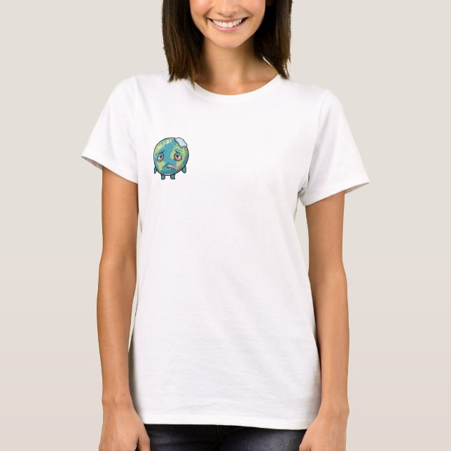 Cute Cartoon Sick Earth with Thermometer T-Shirt (Front)