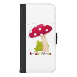 Cute cartoon sitting frog and mushroom in rain iPhone 8/7 plus wallet case
