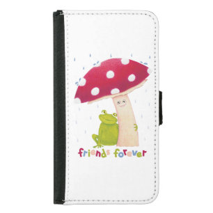 Cute cartoon sitting frog and mushroom in rain samsung galaxy s5 wallet case