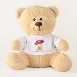 Cute cartoon sitting frog and mushroom in rain teddy bear