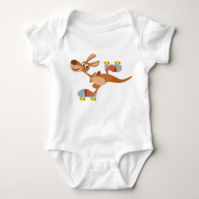Cute Cartoon Skating Kangaroo Baby Apparel Bodysuit (Front)
