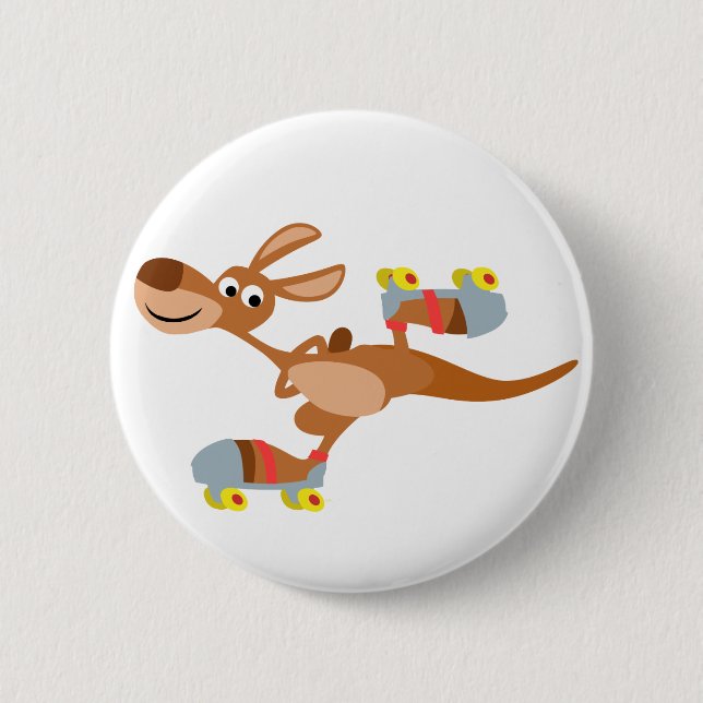 Cute Cartoon Skating Kangaroo Button Badge (Front)
