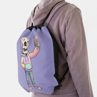 Cute Cartoon Skeleton Selfie - Full Body Trendy  Drawstring Bag