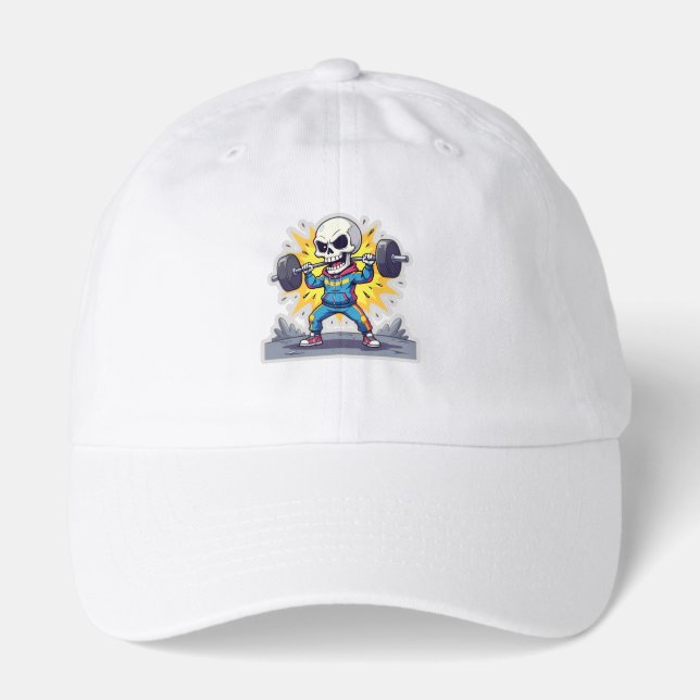 “Cute Cartoon Skeleton Weightlifter • Funny Gym Ba Hat (Front)