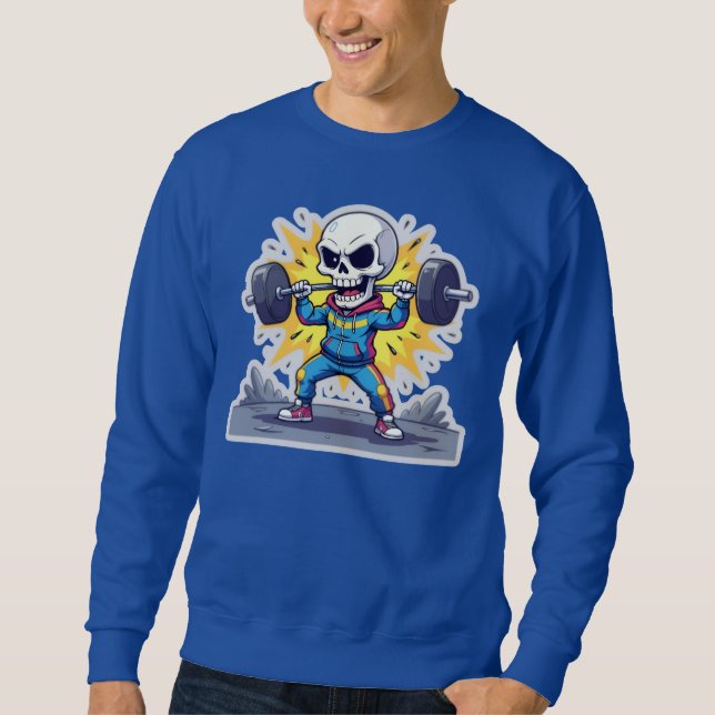 “Cute Cartoon Skeleton Weightlifter • Funny Gym Ba Sweatshirt (Front)