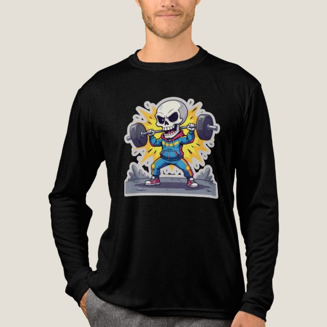 “Cute Cartoon Skeleton Weightlifter • Funny Gym Ba Tri-Blend Shirt (Front)