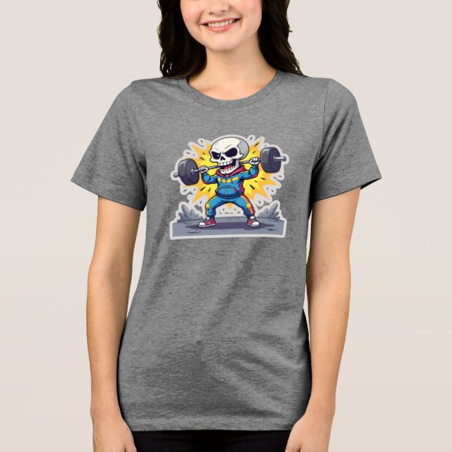 “Cute Cartoon Skeleton Weightlifter • Funny Gym Ba Tri-Blend Shirt (Front)