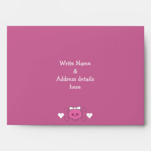 Cute Cartoon Skull Bride Pink Linen Bridal Shower Envelope