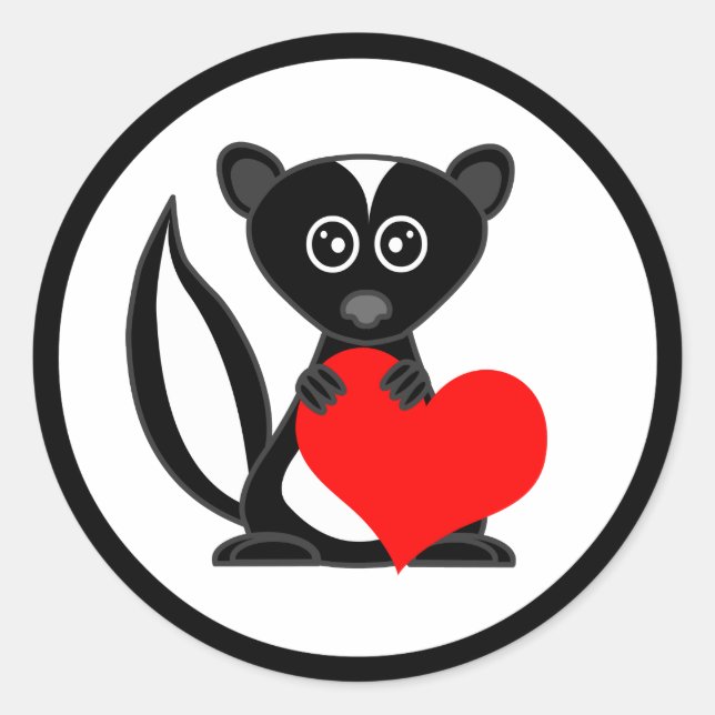 Cute Cartoon Skunk Holding Heart Stickers (Front)