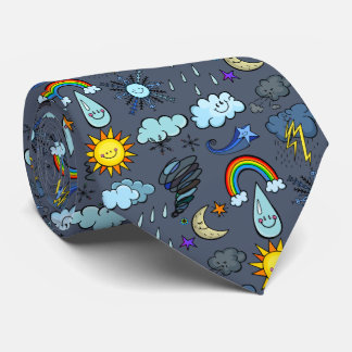 Cute Cartoon Sky Weather Doodles Climate Seasons Neck Tie