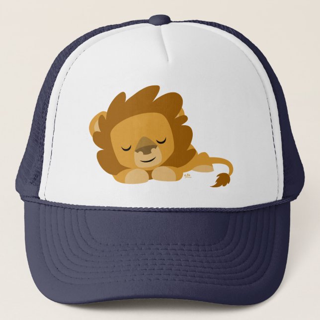 Cute Cartoon Sleeping Lion Trucker Hat (Front)