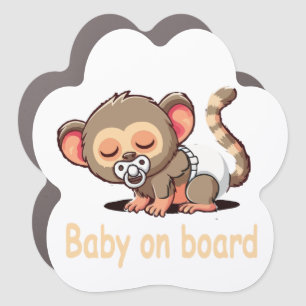 Cute Cartoon Sleeping Monkey Baby on Board Car Magnet