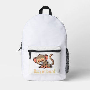 Cute Cartoon Sleeping Monkey Baby on Board Car S Printed Backpack