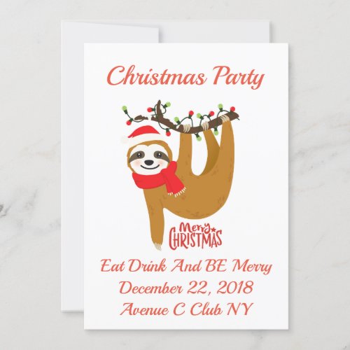 Cute Cartoon Sloth Christmas Invitation