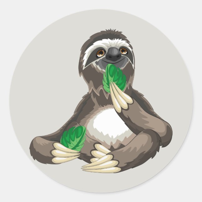 Cute Cartoon Sloth Classic Round Sticker (Front)