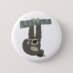 Cute Cartoon Sloth Dangling From a Branch Button