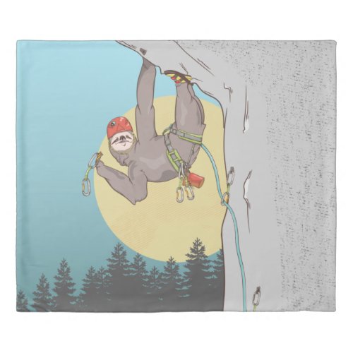 Cute cartoon sloth rock climbing duvet cover