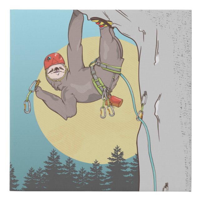 Cute cartoon sloth rock climbing faux canvas print (Front)