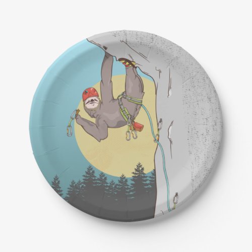 Cute cartoon sloth rock climbing paper plates