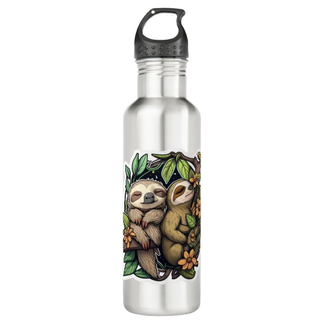 Cute cartoon sloth  stainless steel water bottle (Front)