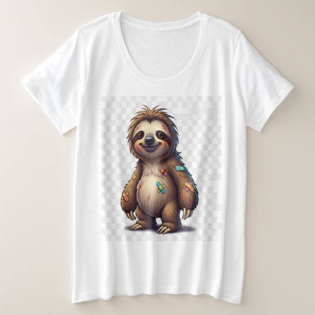 Cute Cartoon Sloth with Bandages – Resilient and A Plus Size T-Shirt (Design Front)