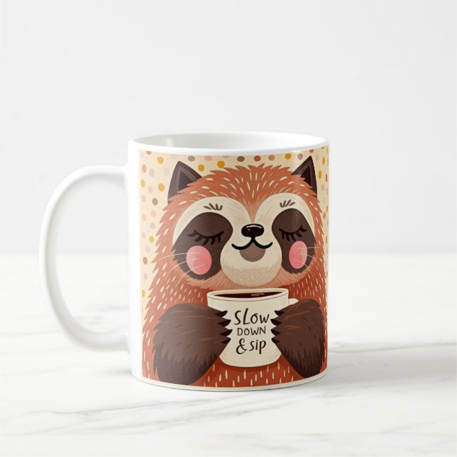 Cute Cartoon sloth with exaggerated sleepy eyes  Coffee Mug (Left)