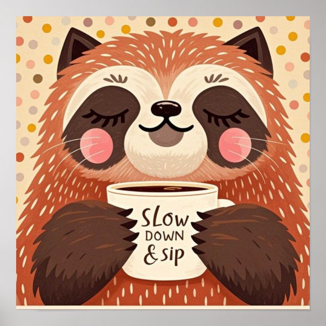 Cute Cartoon sloth with exaggerated sleepy eyes  Poster (Front)