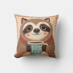 Cute Cartoon sloth with exaggerated sleepy eyes Throw Pillow