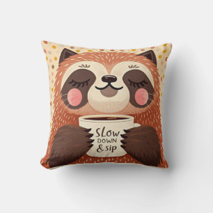 Cute Cartoon sloth with exaggerated sleepy eyes Throw Pillow
