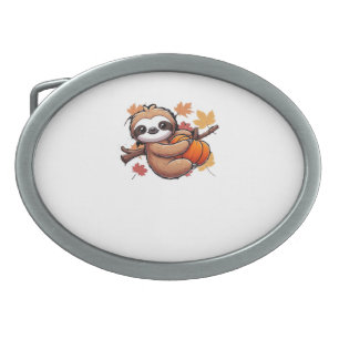 Cute Cartoon Sloth with Pumpkin - Autumn Season Ov Belt Buckle
