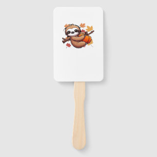 Cute Cartoon Sloth with Pumpkin - Autumn Season Ov Hand Fan